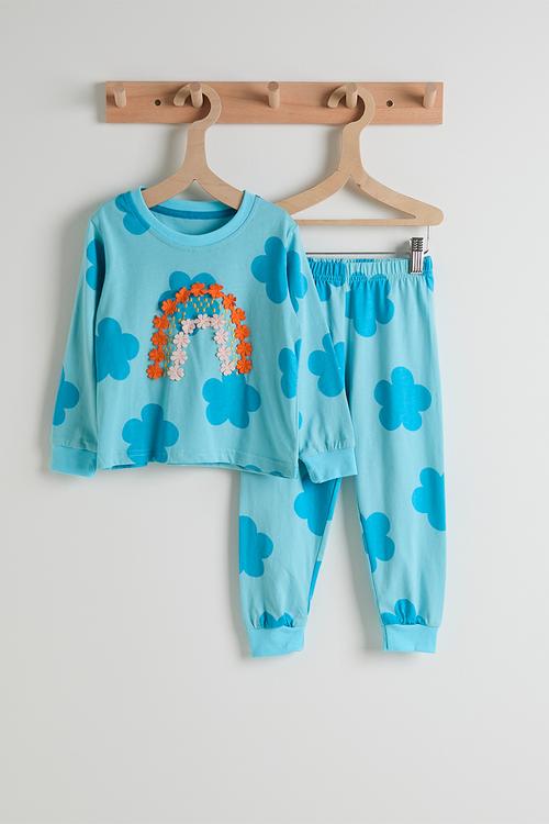 Blue floral aop pj set - blue/raiinbow
