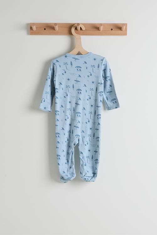 Onesie with bib & beanie - blue/multi