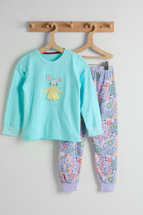 Mouse placement & print pj set - aqua blue/floral multi