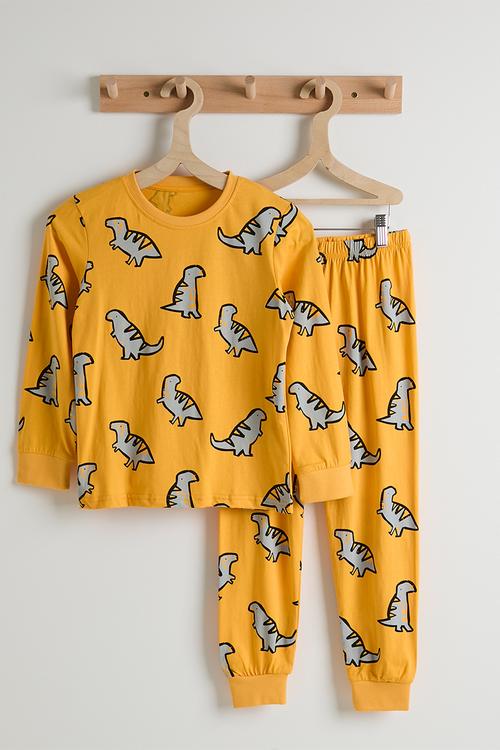 Pj set - yellow/dino aop