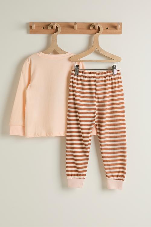 Bear patch pj set - seashell peach/brown stripes