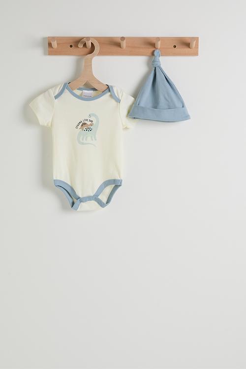 Bodysuit with beanie - cream/blue