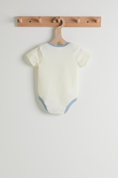 Bodysuit with beanie - cream/blue
