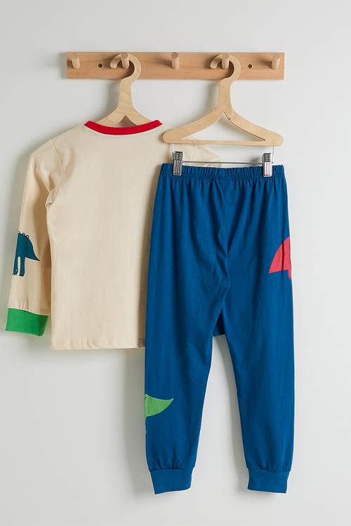 Dino multi pj set - cornsilk/dark blue