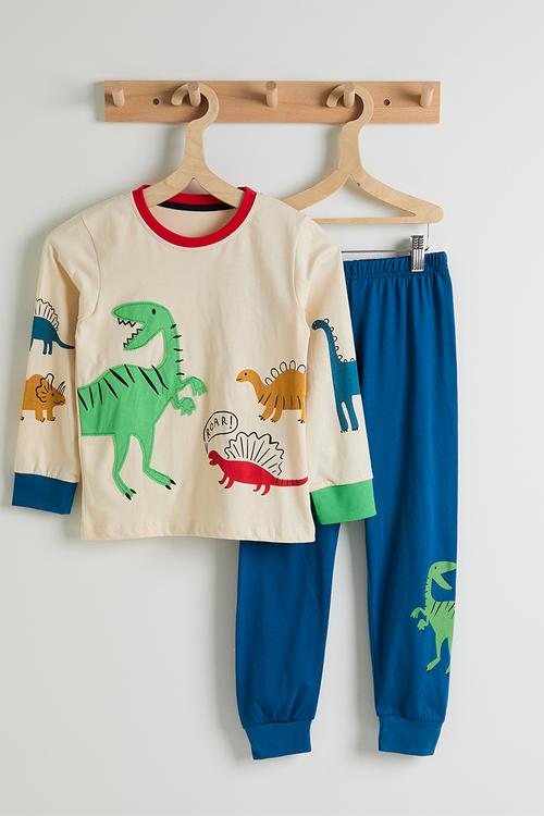 Dino multi pj set - cornsilk/dark blue