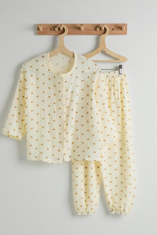 Soft cotton pj set - cream/heart aop
