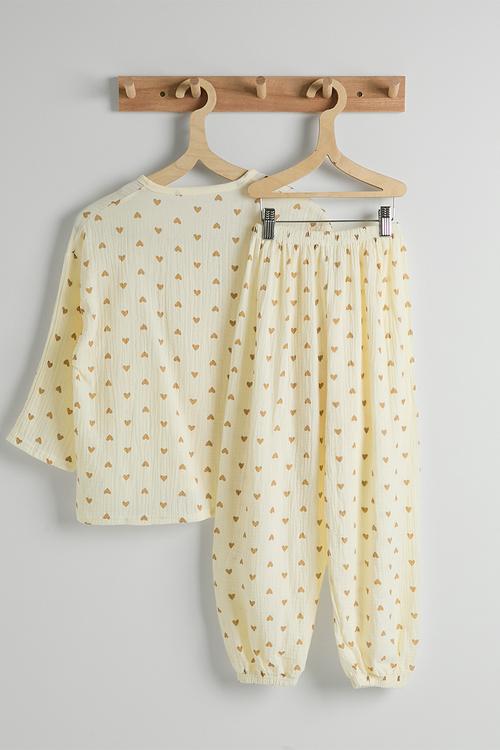 Soft cotton pj set - cream/heart aop