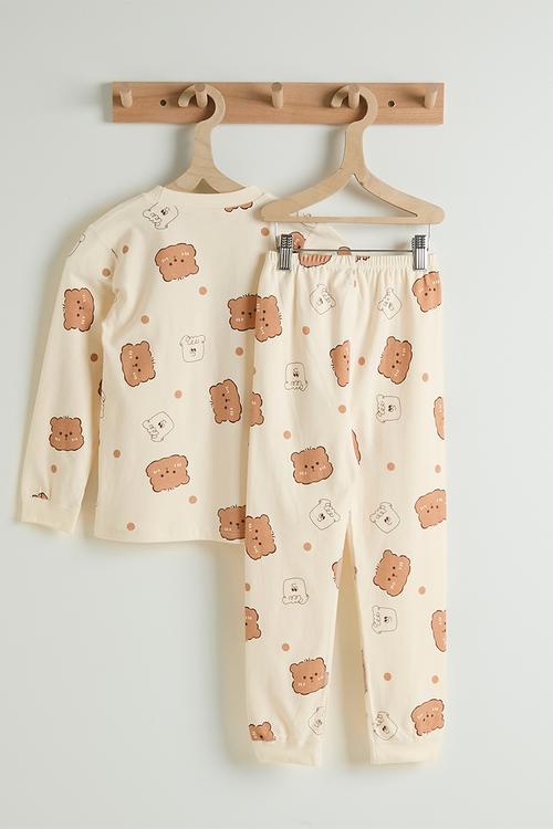 Pj set - cream/bear multi