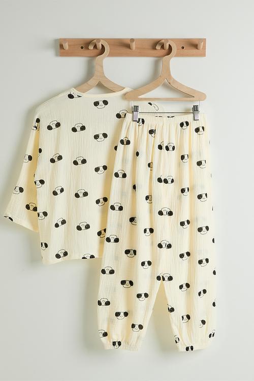 Soft cotton pj set - cream/puppy aop