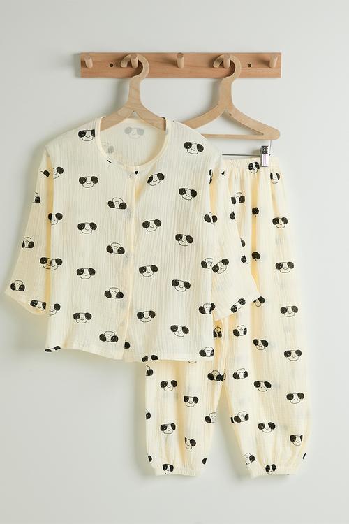 Soft cotton pj set - cream/puppy aop