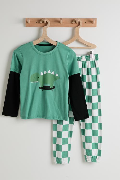 Pj set - green/checkerboard