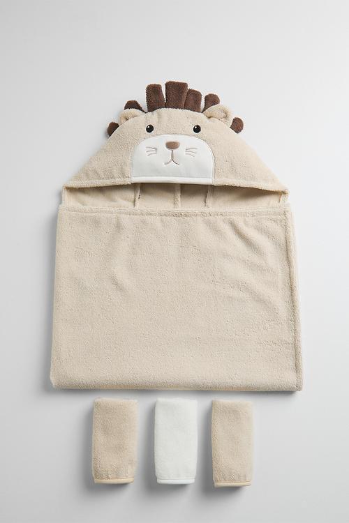 Lion hooded towel box set - beige