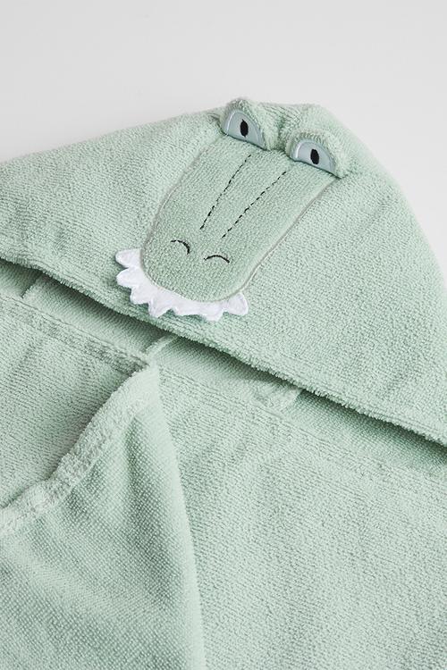 Croc hooded towel & face cloths set - green