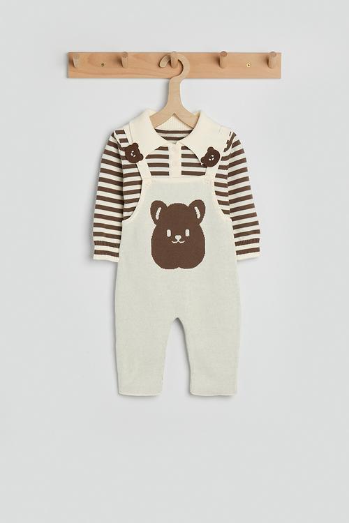 Knit romper - brown stripes/cream
