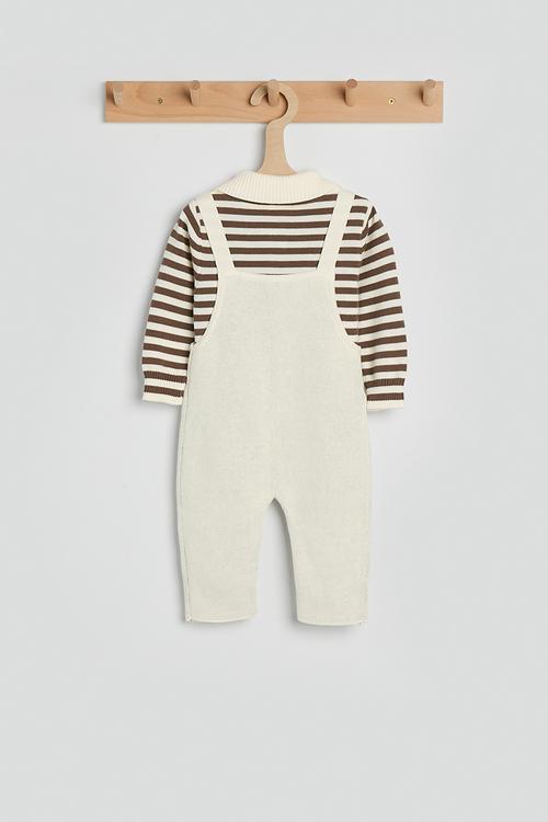 Knit romper - brown stripes/cream