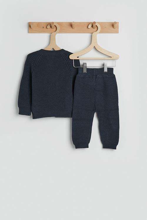 Ribbed knit cardigan & joggers - navy