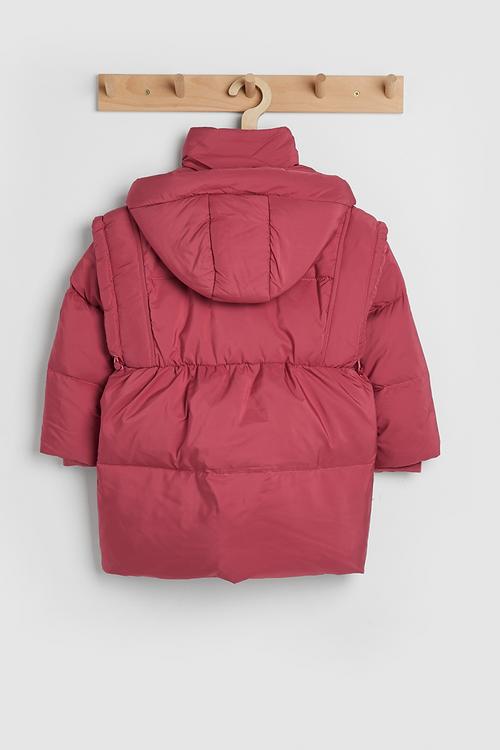 Shoulder overlay puffer jacket with padded pockets - claret red