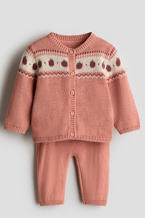 2-piece cotton-knit set - dusty pink