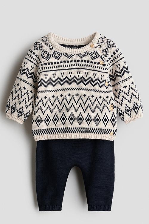 2-piece cotton-knit set - navy blue/patterned