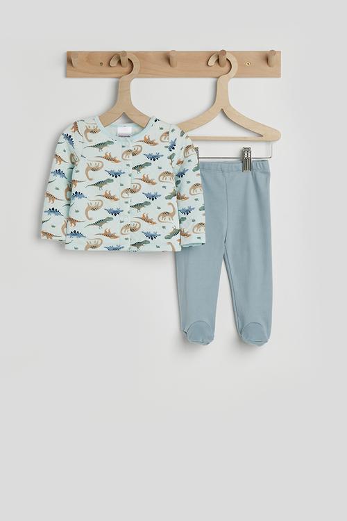 Quilted cardigan with footed tights - blue/dino multi