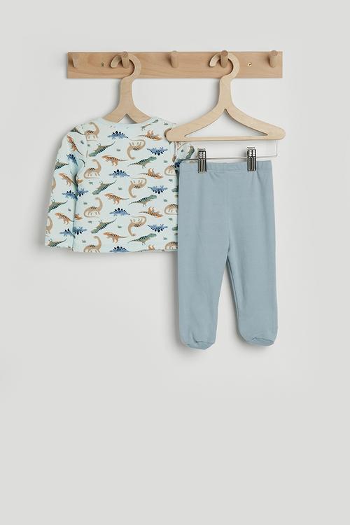 Quilted cardigan with footed tights - blue/dino multi