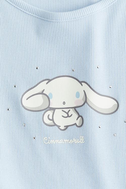 Print-motif cotton top - light blue/cinnamoroll