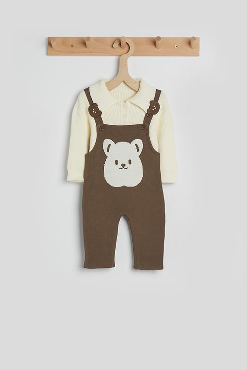 Knit romper - cream/brown