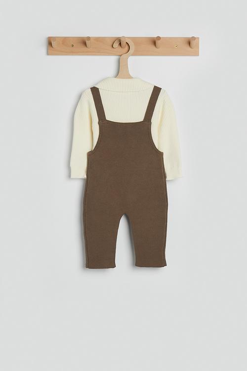 Knit romper - cream/brown