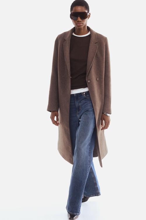 Tie-belt coat - dark brown marl