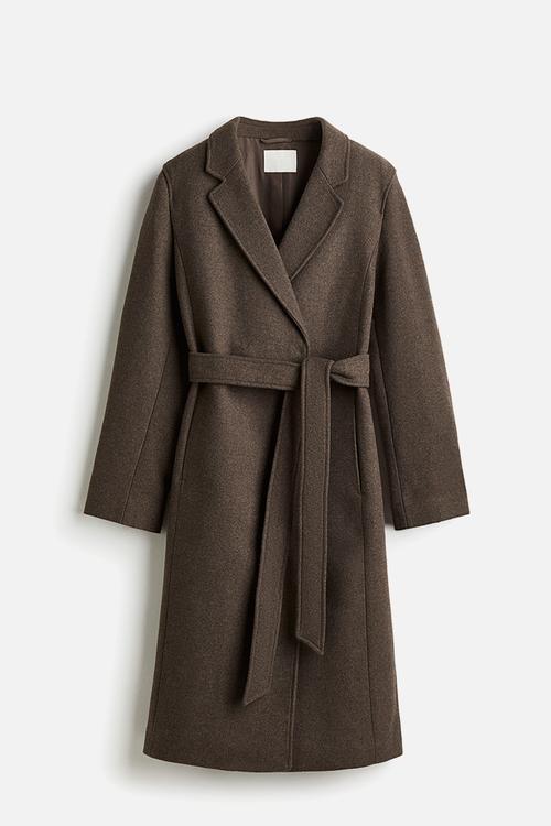 Tie-belt coat - dark brown marl