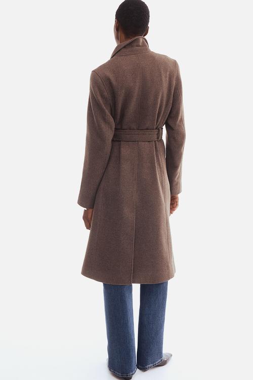 Tie-belt coat - dark brown marl