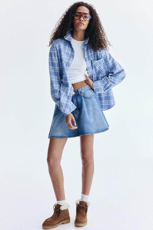 Oversized cotton shirt - blue checked