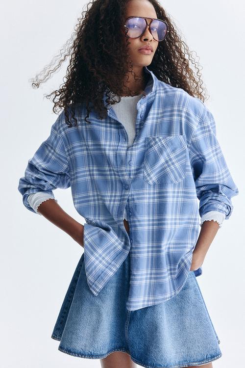 Oversized cotton shirt - blue checked