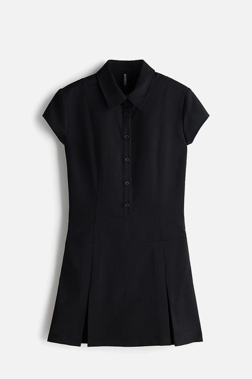 Twill polo dress - black