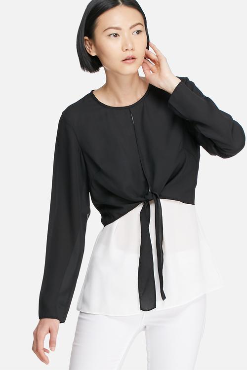Two-tone waist tie top