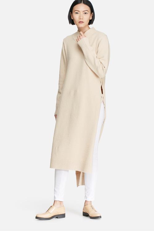 High neck longline long sleeve knit