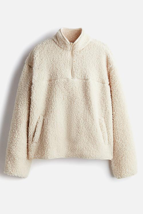 Zip-top teddy sweatshirt - light beige