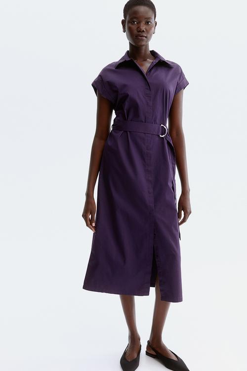 Belted poplin shirt dress - dark purple