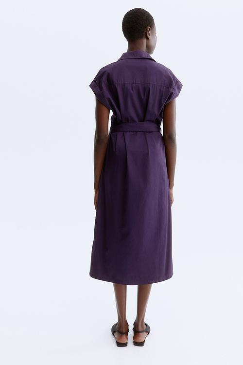 Belted poplin shirt dress - dark purple