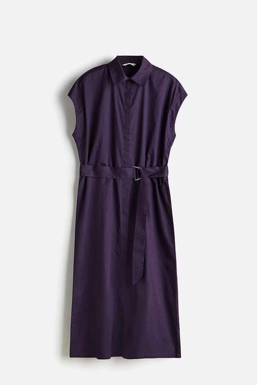 Belted poplin shirt dress - dark purple