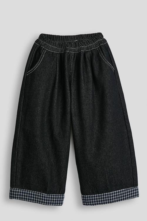 Check fabric cuffed jeans - dark navy