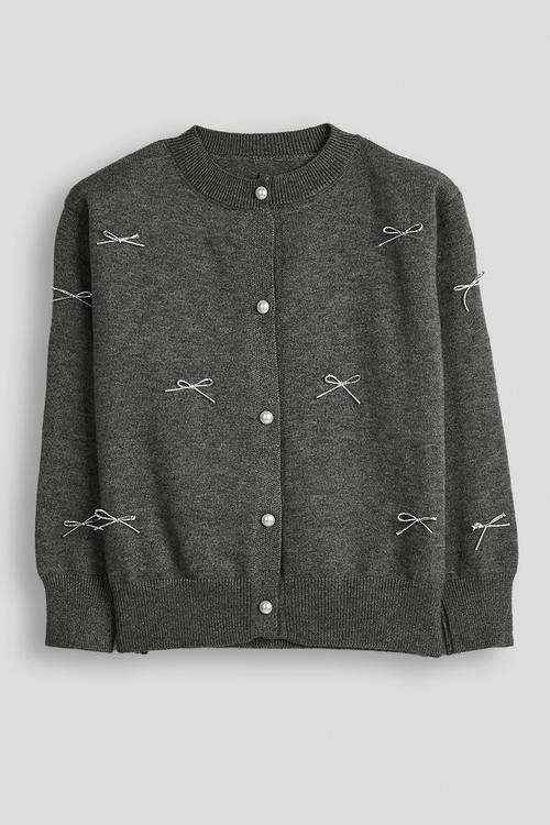 Melange cardigan with silver thread bows - dark grey