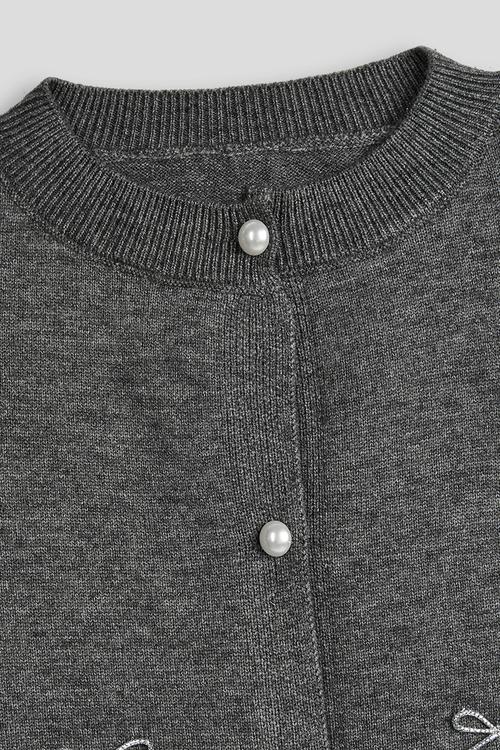 Melange cardigan with silver thread bows - dark grey