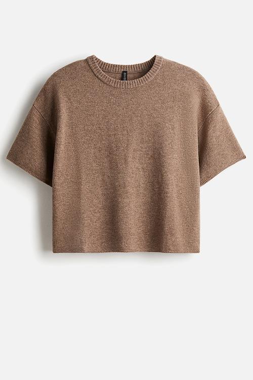 Short-sleeved jumper - dark beige