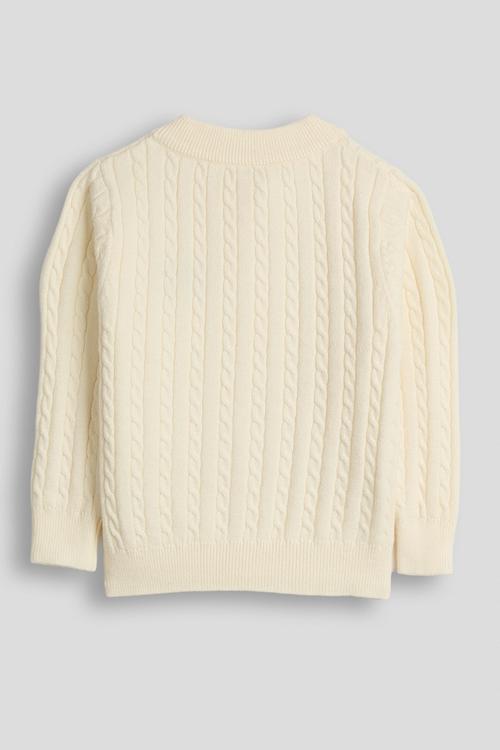 Cable-knit high neck cardigan - cream/bow