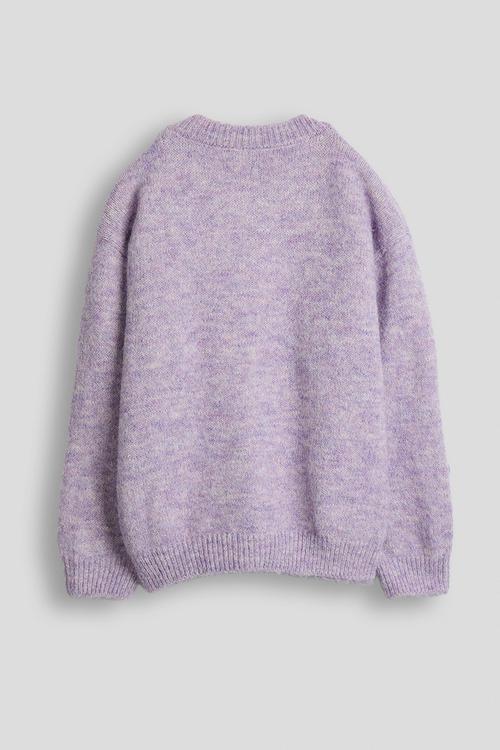 Melange pom pom knit cardigan - purple