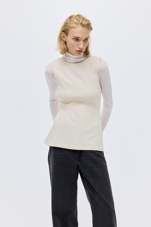 Ponte di roma peplum top - light beige