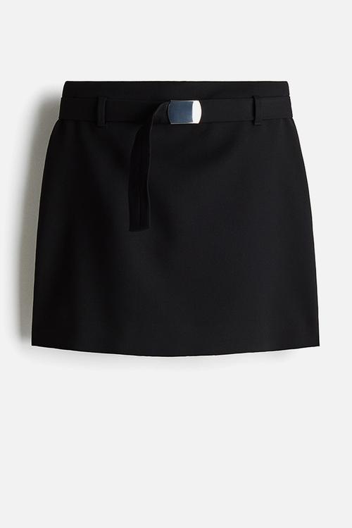 Belted mini skirt - black