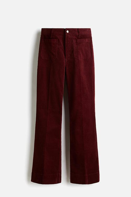 Flared corduroy trousers - dark red
