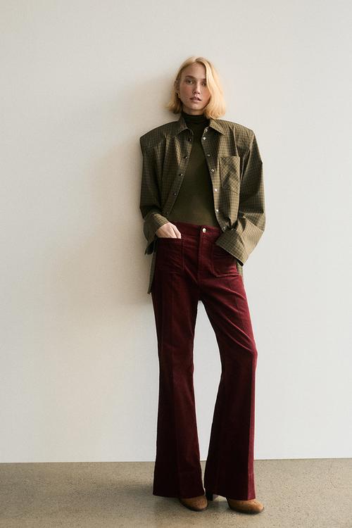 Flared corduroy trousers - dark red
